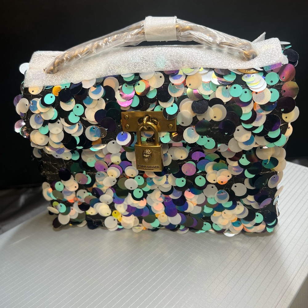 Kurt Geiger Iridescent Sequin Crossbody Bag with Gold Hardware